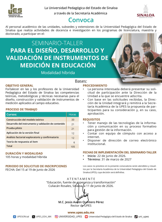 Convocatoria Seminario-taller para el diseño, desarrollo y validación de instrumentos de medición en educación 2026