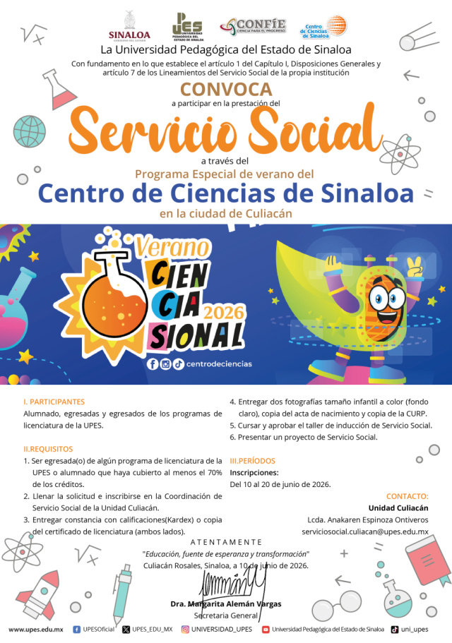 convocatoria Servicio Social Centro de Ciencias junio 2026