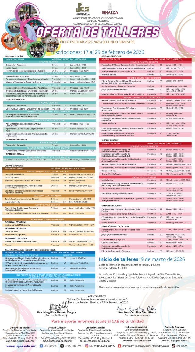 Oferta de Talleres agosto 2026