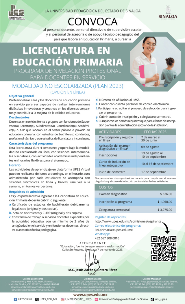 Convocatoria LICENCIATURA EN EDUCACIÓN PRIMARIA
