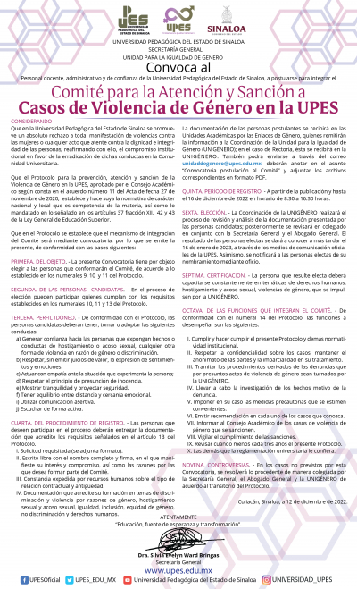 Comit&eacute; para la atenci&oacute;n y sanci&oacute;n a casos de violencia de genero en la upes
