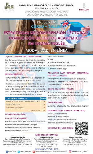 Curso - Taller Estrategias de comprensión lectora y traducción de textos académicos en ingles