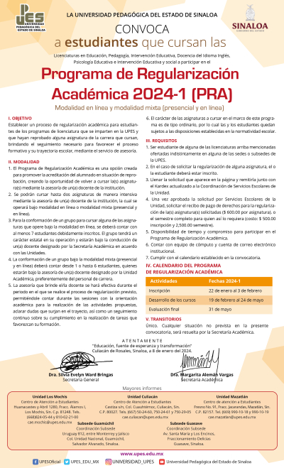 Programa de Regularizaci&oacute;n Acad&eacute;mica 2024-1 (PRA)