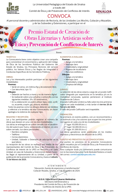 Premio Estatal de Creaci&oacute;n de Obras Literarias y Art&iacute;sticas  Sobre &Eacute;tica y Prevenci&oacute;n de Conflictos de Inter&eacute;s