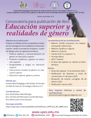 Convocatoria para publicación de libro educación superior y realidad de género