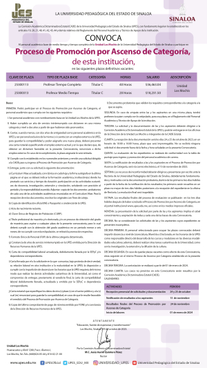 Convocatoria Proceso de Promoción por Ascenso de Categoría (Unidad Los Mochis)