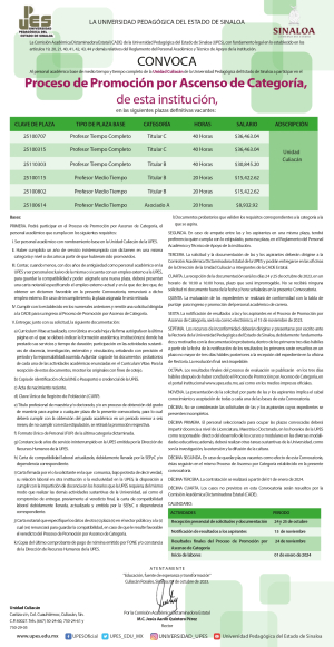 Convocatoria Proceso de Promoción por Ascenso de Categoría (Unidad Culiacán)