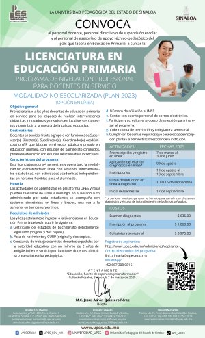 Convocatoria LICENCIATURA EN EDUCACIÓN PRIMARIA